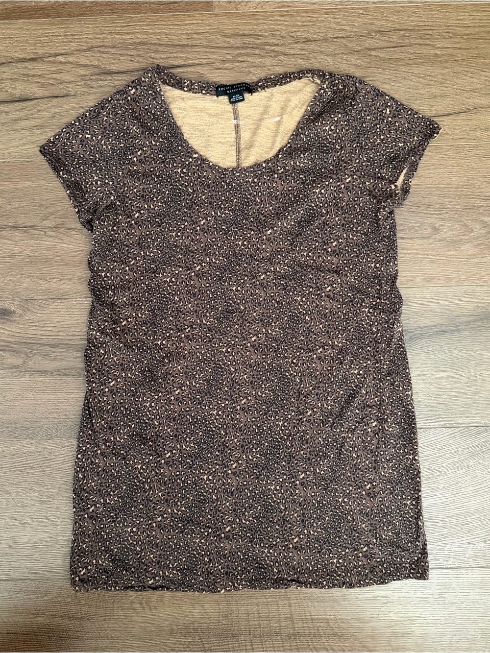 Sanctuary Brown Leopard Trim Short Sleeve Top